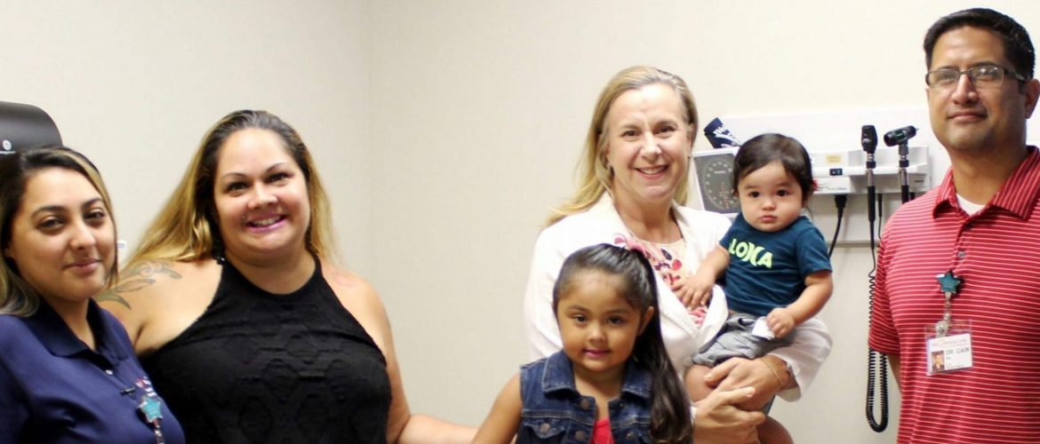 (left to right) Briana Militante-Kawaiea, Outpatient Clinical Assistant, Carla Morton, her daughter Sophia and son Callen, Dr. Jennifer Walker and Dr. Miki Cain.